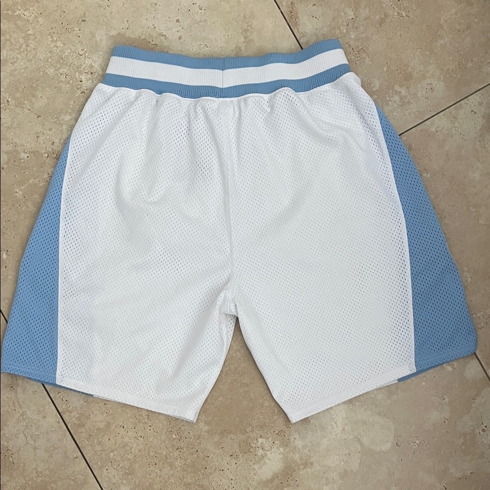 Men's White and Baby Blue North Carolina College Shorts - Picture 2 of 7